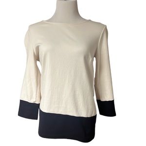 Banana Republic Top  Ivory Navy Blue 3/4 Sleeve Stretch Cotton Women's SZ M